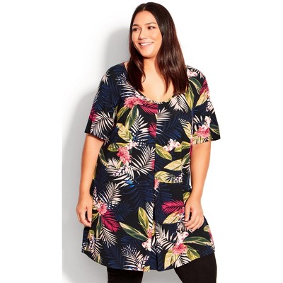 Women's Plus Size Liv Pleat Print Tunic - Black Floral | Avenue : Target