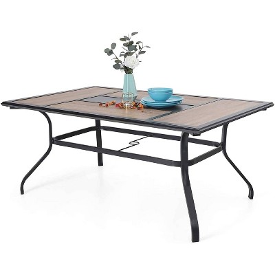 6 Person Rectangle Patio Dining Table with Steel Frame & Umbrella Hole - Captiva Designs