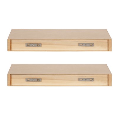 Natural Wood Floating Shelves Set of 2, 18 x 8