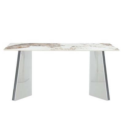 Vynxaria Dining Tables - 63" Pandora Patterned Rock Slab with Silver Butterfly Legs