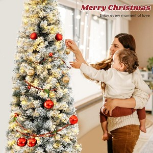 Pre-Lit Snow Flocked Artificial Holiday Pencil Slim Christmas Tree - 1 of 2