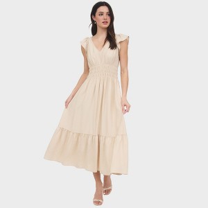 August Sky Women's V-Neck Short Sleeve Midi Dress - 1 of 4