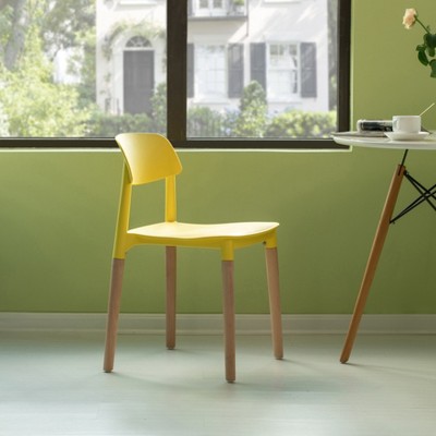 Red Plastic Dining Chair with Beech Wood Legs