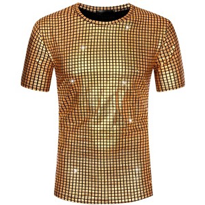 Lars Amadeus Men's Round Neck Short Sleeves Nightclub Party Metallic T-Shirt - 1 of 4