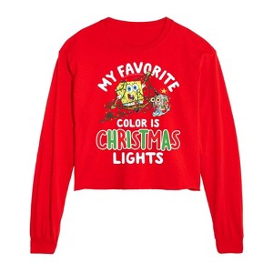 SpongeBob SquarePants My Favorite Color Is Christmas Lights Cropped Long Sleeve T-Shirt - Red - Large - 1 of 3
