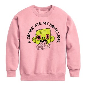 Boys' - Instant Message - A Zombie Ate My Homework Graphic Long Sleeve Fleece Sweatshirt - 1 of 4