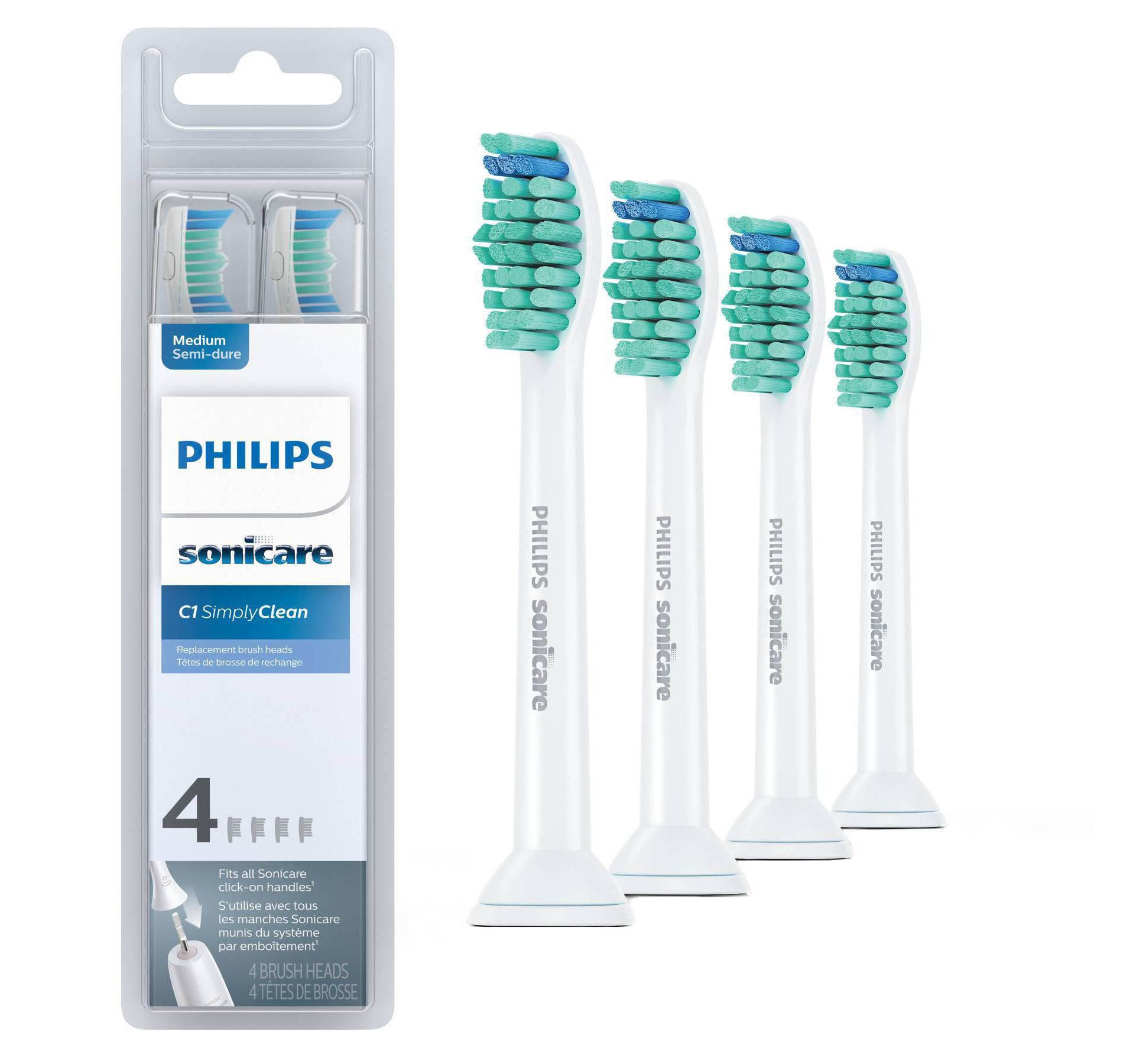 Philips Sonicare C1 SimplyClean Replacement Electric Toothbrush Head - HX6014/65 - White - 4pk