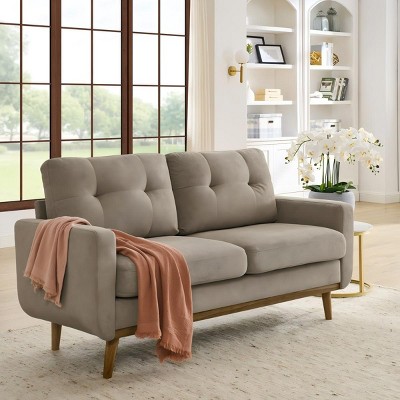 67.7'' Mid-Century Modern Loveseat Tufted Sofa with Wooden Legs and Polyester Upholstery for Living Room or Lounge-The Pop Home