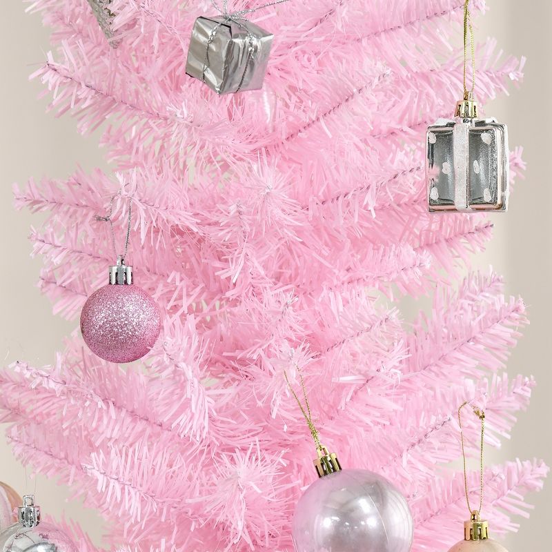 HOMCOM 6 FT Artificial Christmas Pencil Tree Holiday Xmas Tree Home Indoor Decoration, Pink, 5 of 10