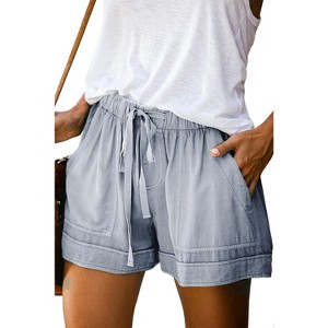 FIONECA Women Comfy Drawstring Casual Elastic Waist Pure Color Shorts Summer Beach Lightweight Short Pants with Pockets - 1 of 3