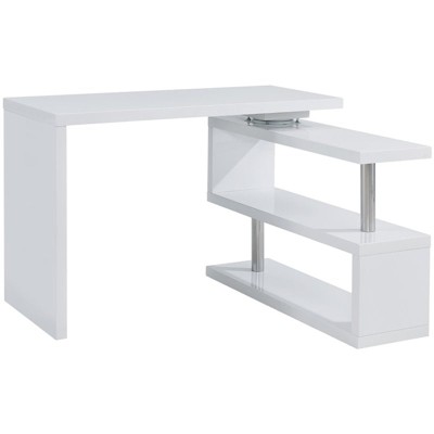 Yates Modern White and Chrome Adjustable Corner Desk with Shelves