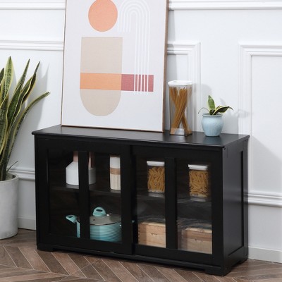 Modern Black Stackable Sideboard with Sliding Glass Door and Adjustable Shelf