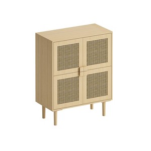 TIRAMISUBEST 4-Doors Rattan Mesh Storage Cabinet, Sideboard with Eight Storage Spaces, for Entryway, Living Room, Hallway - 1 of 4