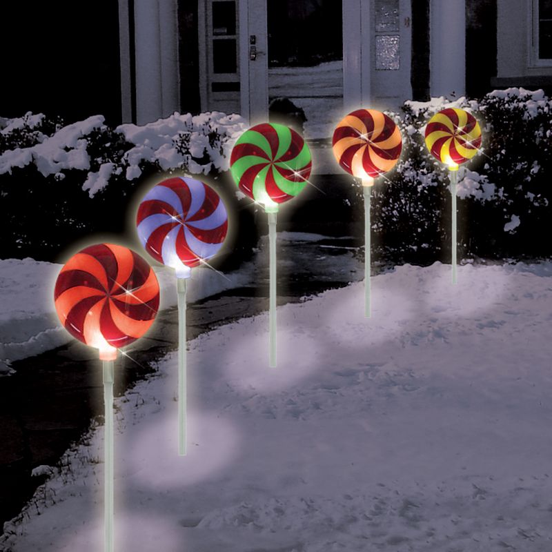 Brite Star Set of 5 Color Changing LED Peppermint Candy Christmas Pathway Markers 17.5", 2 of 3