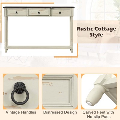 52" Cream and Brown Wood Console Table with Storage Drawers