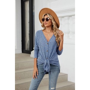 Womens Cardigan V Neck Long Sleeve Twist Front Button Up Sweater Cardigan - 1 of 4