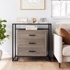 3-Drawer Dresser with Tempered Glass Top Shelves, Wooden Dresser with Black Steel Frame, Coffee - 2 of 4