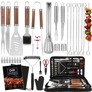 Aoibox 34Pcs Heavy Duty Grill Tools Set for Outdoor Camping, BBQ Accessories for Men, Stainless Steel Barbecue Utensils Kit with Mats and Glove in Bag - 1 of 4