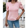Coolmee Women's Summer Short Puff Sleeve Knit Tops Striped Sweater Trendy Business Casual Outfits Work Blouses - 4 of 4