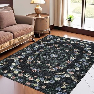 Rug for Living Room,Floral Print Area Rugs,Washable Non-Slip Modern Stain Resistant Low-Pile Carpet for Bedroom Dining Nursery Mat with Rubber Back - 1 of 4