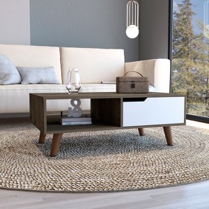 Coffee Table, One Open Shelf, One Drawer, Dark Brown/White - 1 of 1