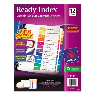 Avery Ready Index Customizable Table of Contents Multicolor Dividers 12-Tab Letter 11141