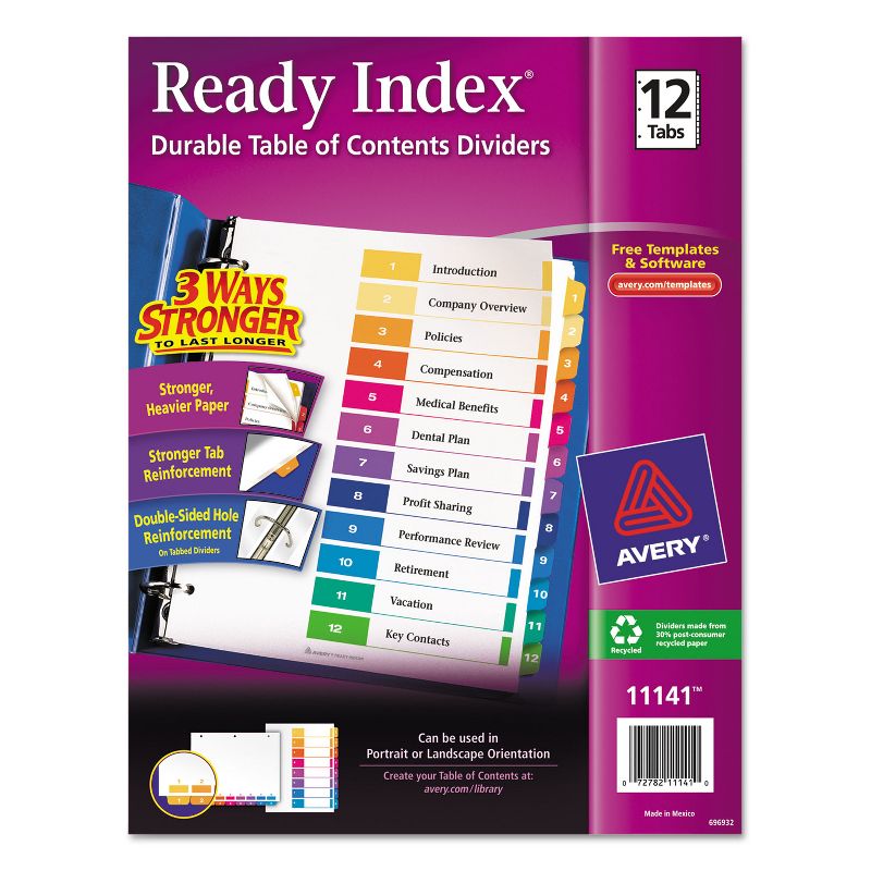 Avery Ready Index Customizable Table of Contents Multicolor Dividers 12-Tab Letter 11141, 1 of 6