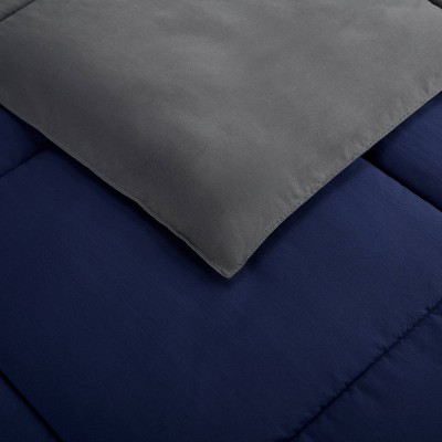 King Navy and Gray Microfiber Reversible Bed in a Bag Set