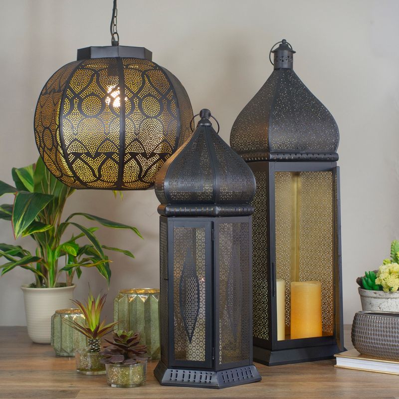 Northlight 30.5" Black and Gold Moroccan Style Pillar Candle Floor Lantern, 2 of 5