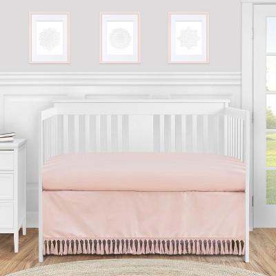 Blush Pink Cotton Boho Fringe Baby Crib Dust Ruffle