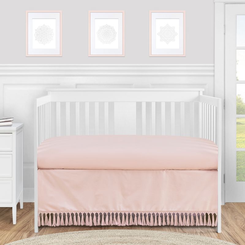 Sweet Jojo Designs Girl Baby Crib Bed Skirt Bohemian Collection Solid Blush Pink, 3 of 5