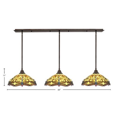 Toltec Lighting Any 3 - Light Chandelier in  Bronze with 16" Amber Dragonfly Art Glass Shade