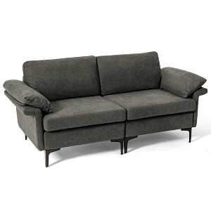 Costway Modern Loveseat Fabric 2-Seat Sofa Couch for Small Space w/ Metal Legs Blue\Rust Red - 1 of 4
