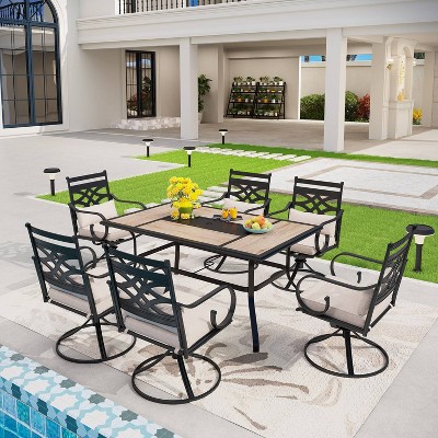 7pc Outdoor Dining Set: Swivel Chairs, Thick Cushions & Umbrella Hole - Captiva Designs