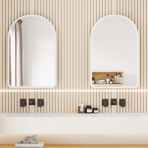 Wooakway 36"H*24"W Arch Wood Medicine Cabinet with Adjustable Shelves Recessed Wall Cabinet Wall Mounted Bathroom Storage Cabinet with Mirror - 1 of 4