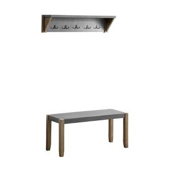40" Davenport Coat Hook with Shelf and Faux Concrete Bench Set Light Amber - Alaterre Furniture
