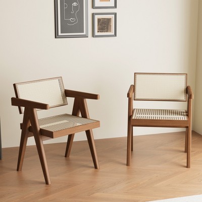 Gaoyangjiaju 21.25 Inch Solid Wood Rattan Accent Chair with Armrests