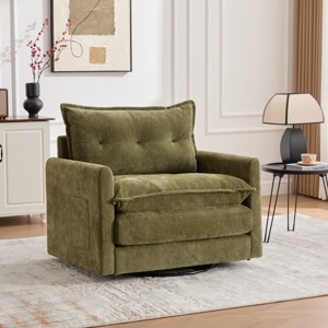 360° Swivel Accent Chair, Modern Chenille Barrel Armchair with Padded Cushion and Metal Base for Living Room or Bedroom – Cuddlewood - 1 of 4