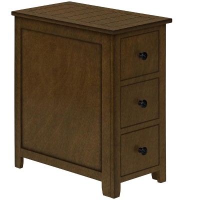 Espresso Brown Wood Rectangular Side Table with Storage Drawers