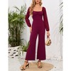 Women's High Waist Wide Leg Jumpsuit Square Neck Off Shoulder Lantern Long Sleeve Romper Outfits - 2 of 4