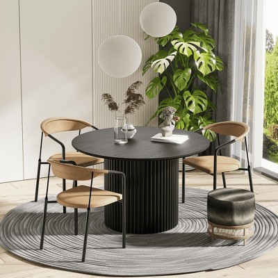 Lirago Solid Wood 46'' Round Dining Table for 4 People Nordic style 46*46 Black