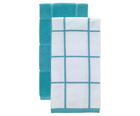 2pk Parquet Kitchen Towels Teal - T-Fal