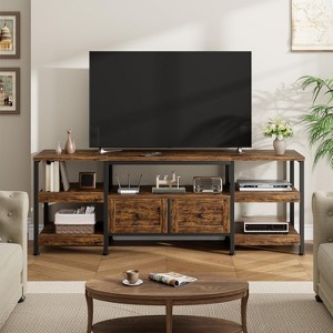 Industrial TV Stand with 2 Drawers, Entertainment Center, Rustic Media Console with Storage Shelves, Open Design & Metal Frame - 1 of 4