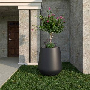 LeisureMod Orchid Fiberstone and Clay Planter Decorative Round Plant Pot with Drainage Holes - 1 of 4