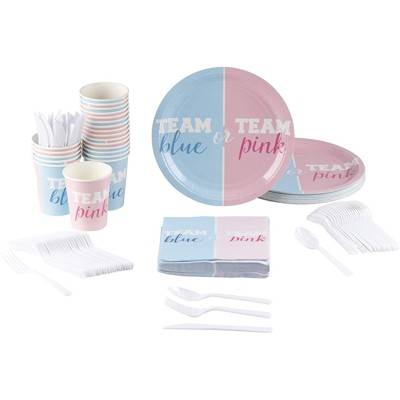 Blue Panda Gender Reveal Party Supplies – Plastic Cutlery, Paper Plate, Napkin & Cup Set