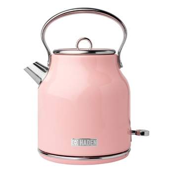 Haden Heritage 1.7 Liter Stainless Steel Body Countertop Retro Electric Kettle with Auto Shutoff & Dry Boil Protection, English Rose Pink
