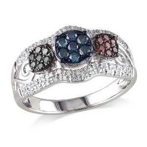 EVERLY JEWELRY | Sterling Silver 1/2 CT TW Multi-Color Diamond Cluster Ring Multi-Color Rhodium - 1 of 4