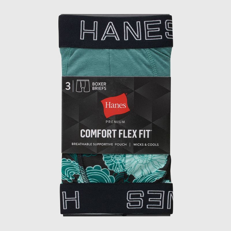 Hanes Premium Men's Floral Comfort Flex Fit Boxer Briefs 3pk - Green/Black, 3 of 8