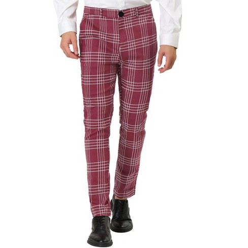 Lars Amadeus Men's Dress Plaid Pants Formal Slim Fit Printed Business  Checked Trousers Burgundy 36