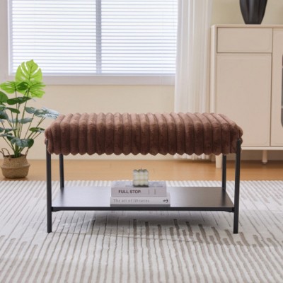 Syemin Ottomans and Benches Upholstered Ottoman Coffee Table Foot Rest, Footstool with Open Storage, Faux Fur Foot Stool, Brown, 30.7"*20.5"*17.7"